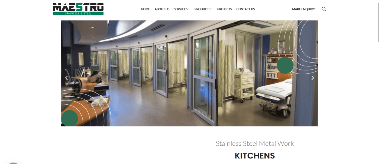 Hospital interior showcasing stainless steel equipment and partitions, emphasizing Maestro Stainless Steel's focus on durable solutions for medical environments.