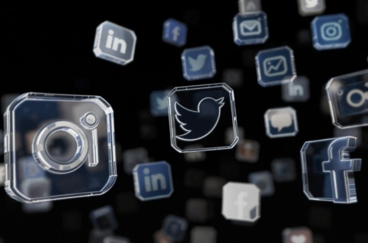 Social media icons including Instagram, Twitter, LinkedIn, and Facebook representing digital marketing strategies for businesses in Lebanon.