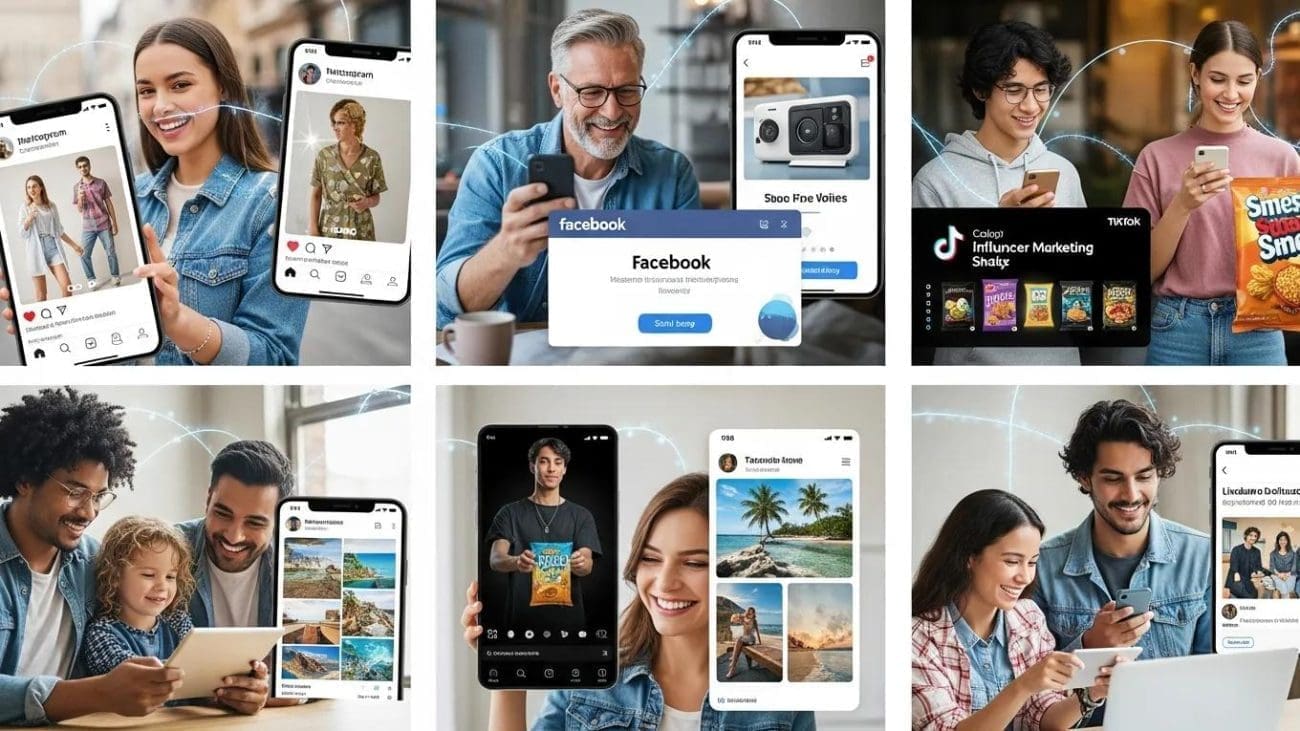 Diverse group of people engaging with smartphones and tablets, showcasing social media platforms and digital marketing strategies relevant to business growth in Lebanon.