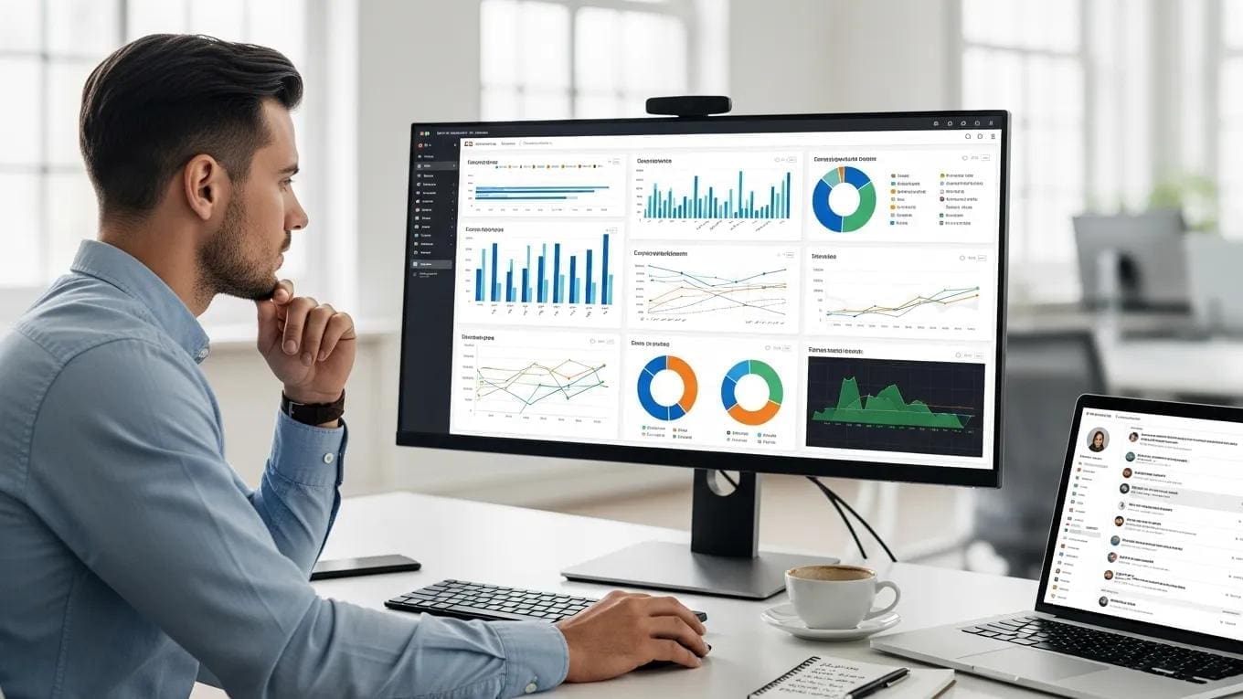 Person analyzing data visualizations for social media campaigns