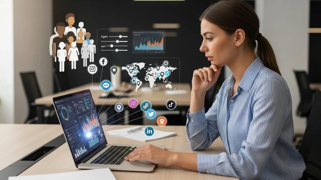 Marketing professional analyzing audience data for effective social media targeting